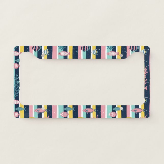 Retro Nautical Watercolor Pattern (7) License Plate Frame (Front)