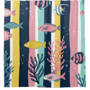 Retro Nautical Watercolor Pattern (7) Shower Curtain