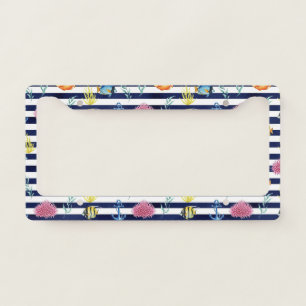 Retro Nautical Watercolor Pattern (8) License Plate Frame