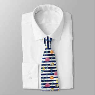 Retro Nautical Watercolor Pattern (8) Neck Tie