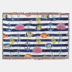 Retro Nautical Watercolor Pattern (8) Throw Blanket
