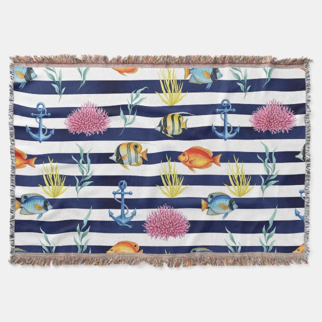 Retro Nautical Watercolor Pattern (8) Throw Blanket (Front)