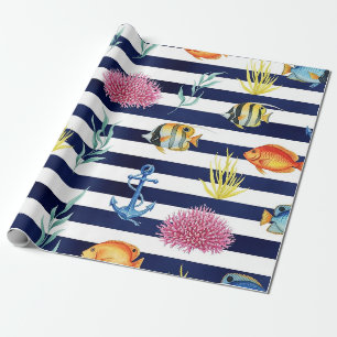 Retro Nautical Watercolor Pattern (8) Wrapping Paper