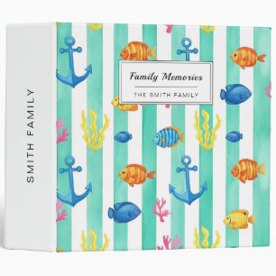 Retro Nautical Watercolor Pattern (9) 3 Ring Binder