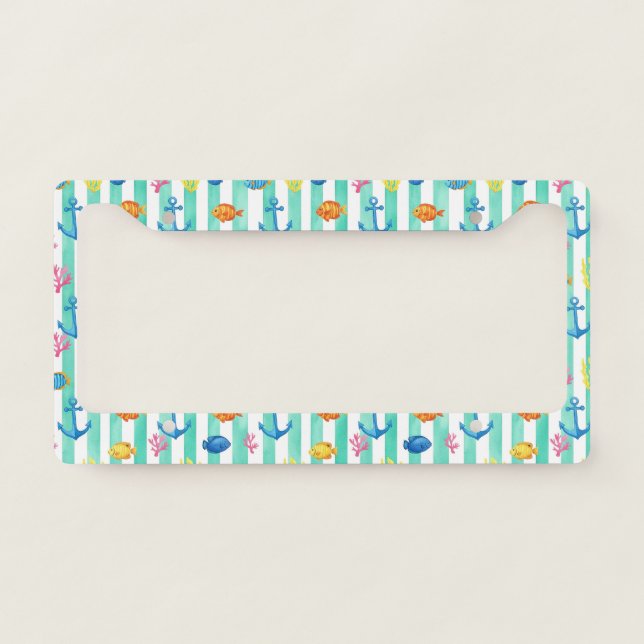 Retro Nautical Watercolor Pattern (9) License Plate Frame (Front)