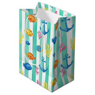 Retro Nautical Watercolor Pattern (9) Medium Gift Bag