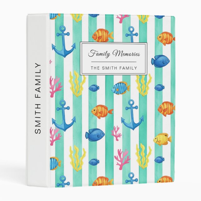 Retro Nautical Watercolor Pattern (9) Mini Binder (Front/Spine)
