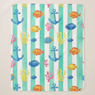 Retro Nautical Watercolor Pattern (9) Sherpa Blanket