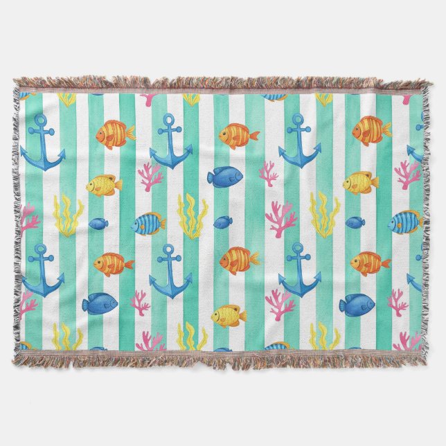 Retro Nautical Watercolor Pattern (9) Throw Blanket (Front)