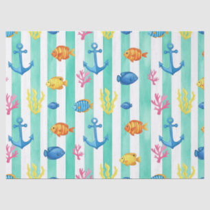 Retro Nautical Watercolor Pattern (9) Tissue Paper