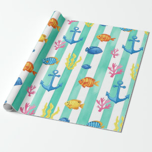 Retro Nautical Watercolor Pattern (9) Wrapping Paper