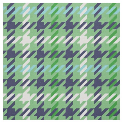 Retro navy blue green houndstooth plaid pattern fabric