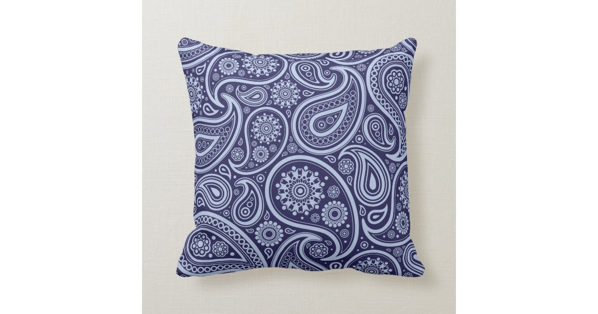 Retro Navy Blue Paisley Pattern Throw Pillow Zazzle Com