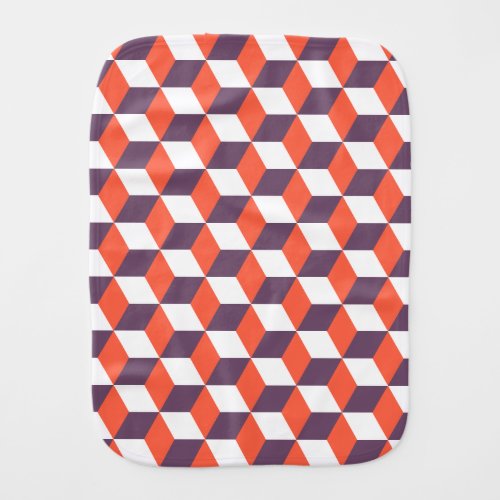 Retro Navy Blue Red Cube Modern Geometric Pattern Baby Burp Cloth