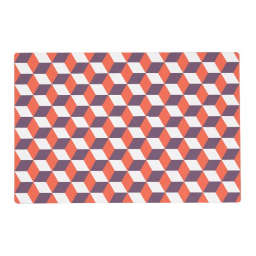 Retro Navy Blue Red Cube Modern Geometric Pattern Placemat
