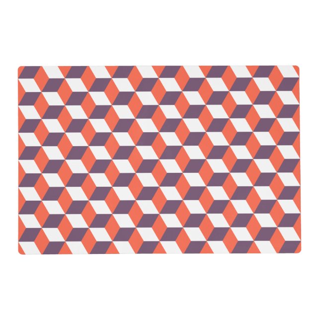 Retro Navy Blue Red Cube Modern Geometric Pattern Placemat (Front)