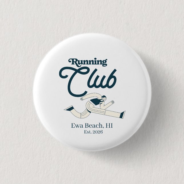 Retro Navy Blue Running Club Personalized Graphic Button (Front)