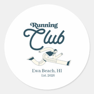 Retro Navy Blue Running Club Personalized Graphic Classic Round Sticker