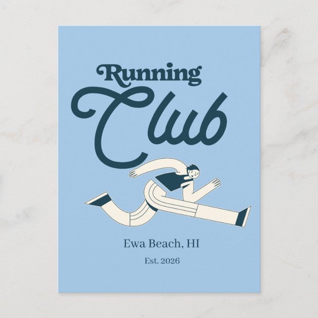 Retro Navy Blue Running Club Personalized Graphic Postcard (Front)
