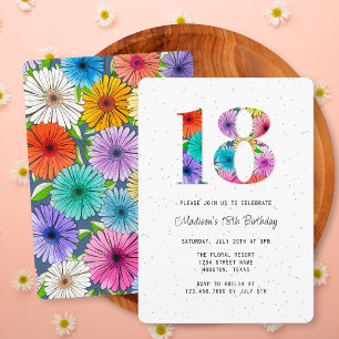 Retro Navy Blue Rustic Floral 18th Birthday Party Invitation