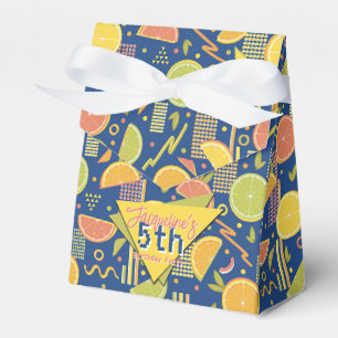 Retro Navy Blue Summer Citrus Fruit Birthday Favor Boxes