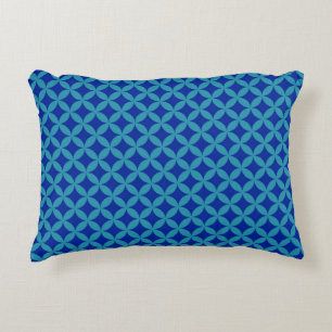 Retro navy blue turquoise Circle Rosette Lattice Accent Pillow