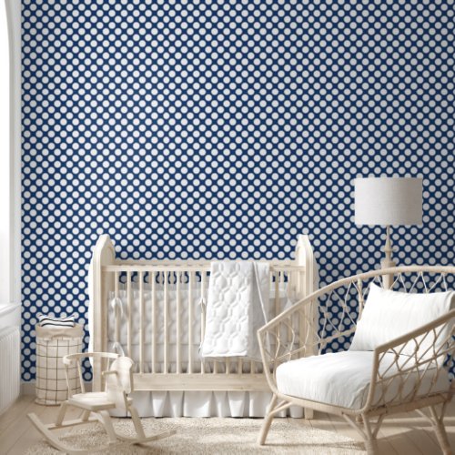 Retro Navy Blue with White Polka Dots Wallpaper