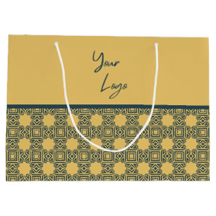 Retro Navy Brown Pattern Custom Business Logo Large Gift Bag