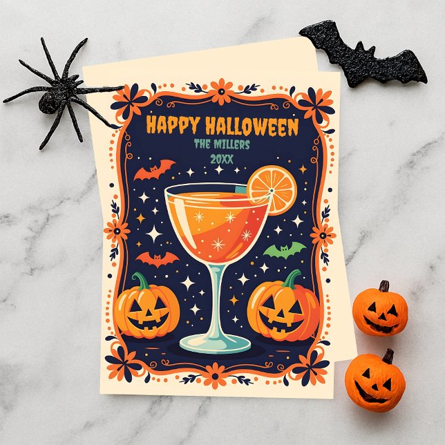 Retro Navy Cocktail Happy Halloween Greeting Holiday Card (Creator Uploaded)