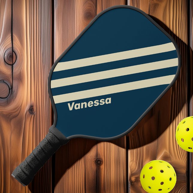 Retro Navy Fade Three Stripes with Name Pickleball Paddle (Creator Uploaded)