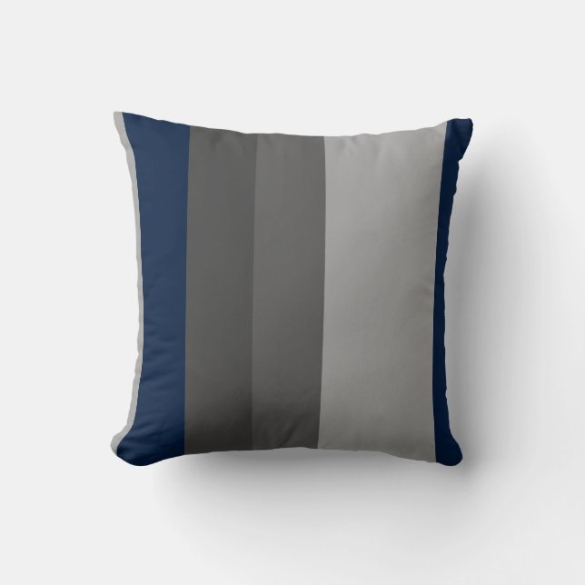 Retro Navy Gray Vertical Stripes Throw Pillow (Front)