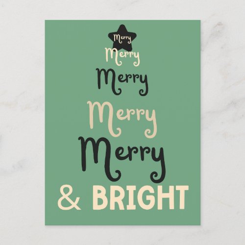 Retro Navy Green Christmas Tree Merry and Bright Holiday Postcard
