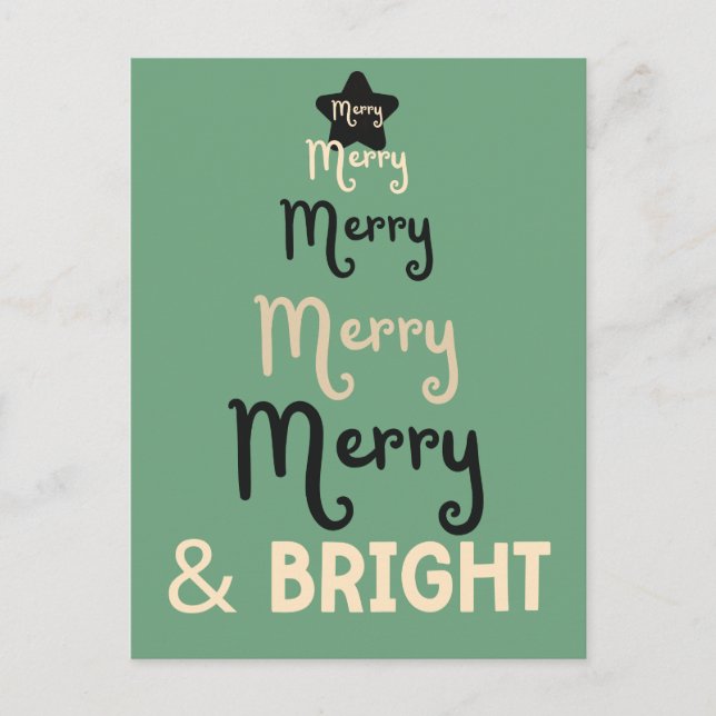 Retro Navy Green Christmas Tree Merry and Bright Holiday Postcard (Front)