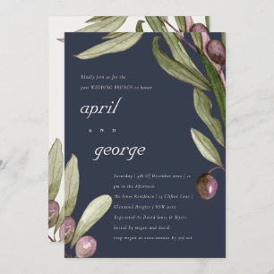 RETRO NAVY OLIVE FOLIAGE POST WEDDING BRUNH INVITE