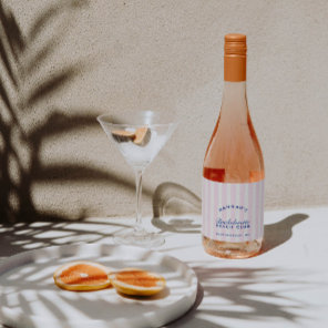 Retro Navy & Pink Stripes Bachelorette Sparkling Wine Label
