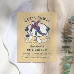 Retro Navy, Red & Mustard Bowling Birthday Party Invitation Postcard<br><div class="desc">Planning a birthday bash at your favorite bowling alley? Choose these birthday party invitations featuring a retro style man bowling with "LET'S BOWL!" curved over the top. Your custom party details appear underneath in vintage typography. Just change the text in the template box to customize! These postcards reverse to a...</div>