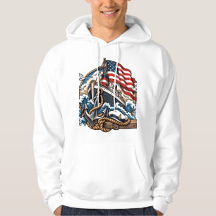 Retro Navy Vintage Steamship Ocean Voyage Art Hoodie