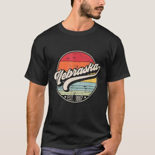 Retro Nebraska Home State NE  Cool 70s Style Sunse T_Shirt