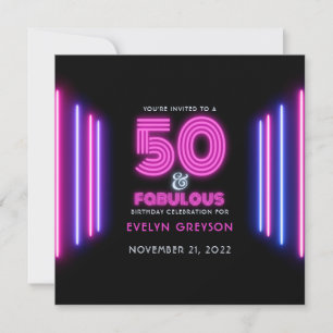 Retro Neon 50 & Fabulous 50th Birthday Party Invitation