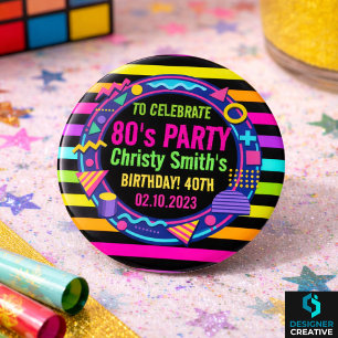 Retro Neon 80s Birthday adult Party Button