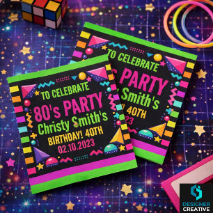 Retro Neon 80s Birthday Party Napkins