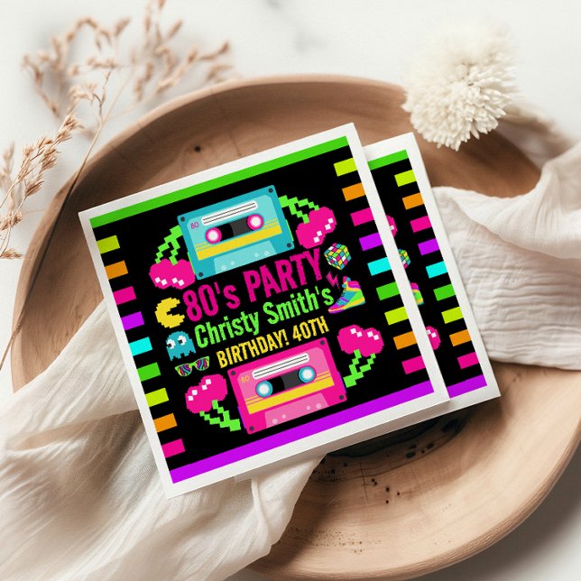 Retro Neon 80s Birthday Party Napkins (Creator Uploaded)