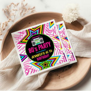 Retro Neon 80s Birthday – Vintage Cassette Design Napkins