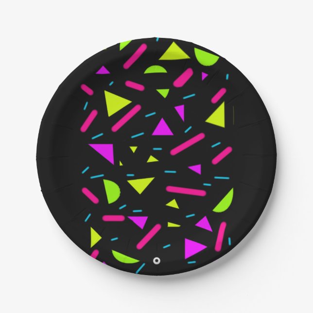 Retro Neon 80's Party Custom 7'' Paper Plates (Front)