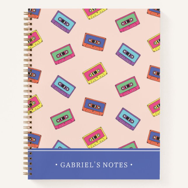 Retro Neon Audio Cassette Tape | Add Your Name Notebook (Front)