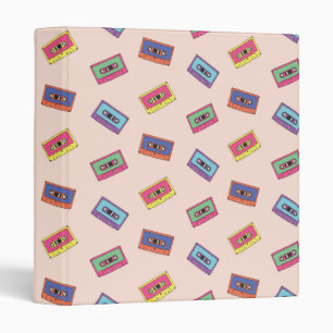 Retro Neon Audio Cassette Tape Pattern 3 Ring Binder