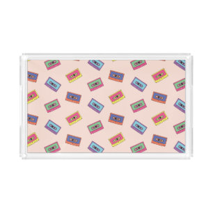Retro Neon Audio Cassette Tape Pattern Acrylic Tray