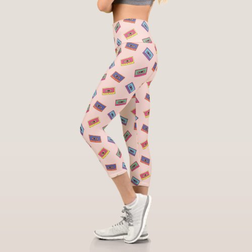 Retro Neon Audio Cassette Tape Pattern Capri Leggings