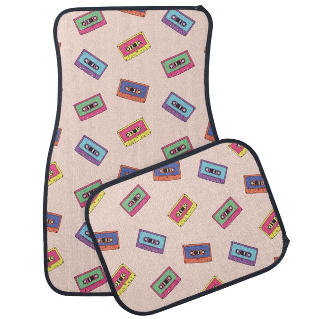 Retro Neon Audio Cassette Tape Pattern Car Floor Mat (Set)