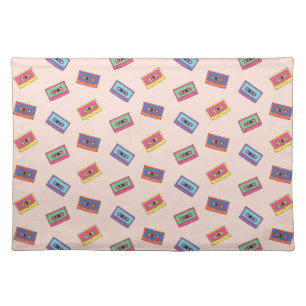 Retro Neon Audio Cassette Tape Pattern Cloth Placemat